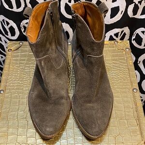 Madewell Suede Olive Ankle Boots SZ 6 1/2, side zip